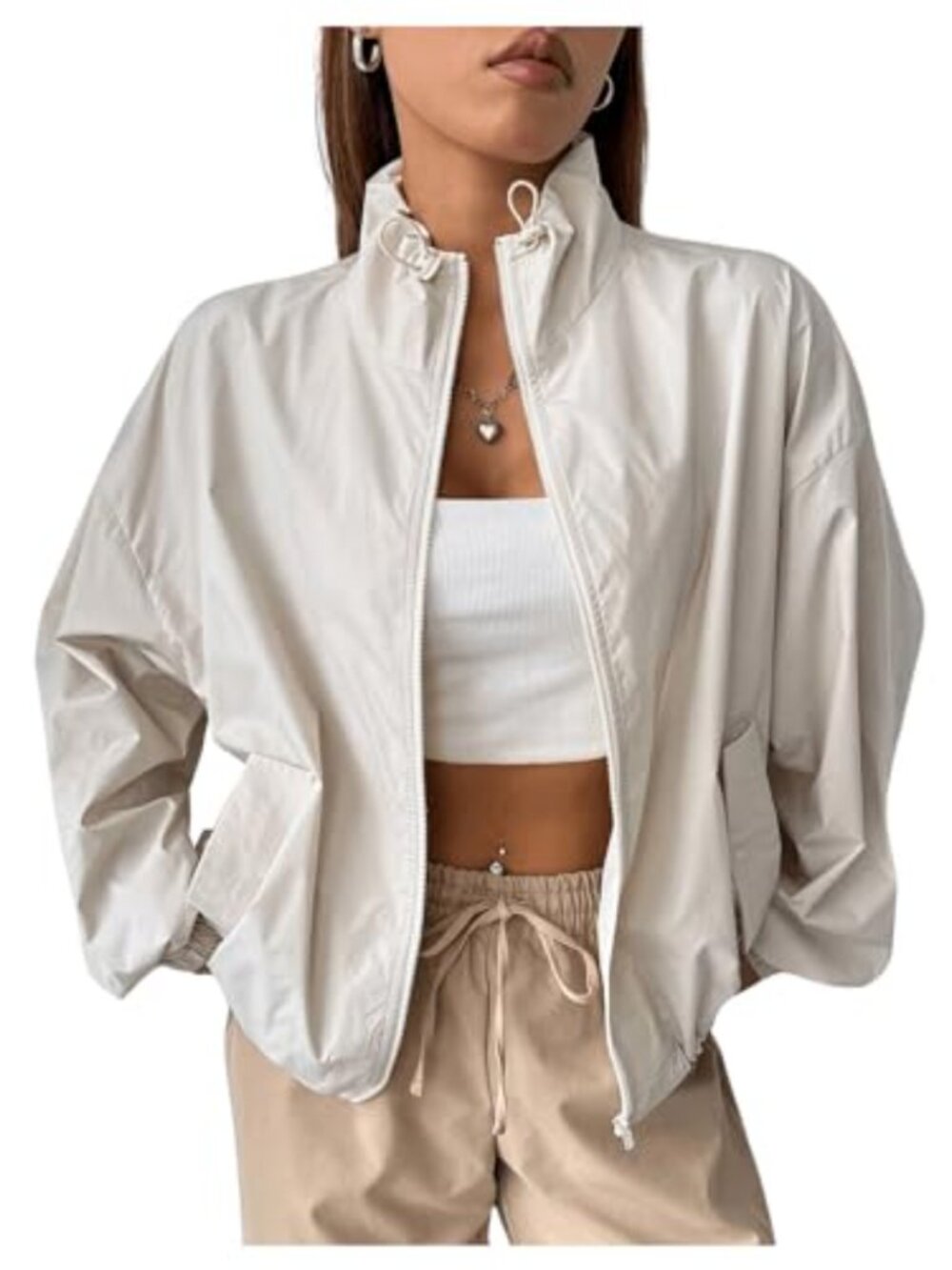 Women's Lightweight Zip Up Windbreaker Jacket with Pockets Casual Outerwear